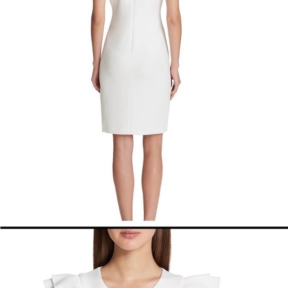 Tommy Hilfiger Scuba Crew Neck Flutter Ruffle Cap Sleeve Sheat Dress - Picture 5 of 6